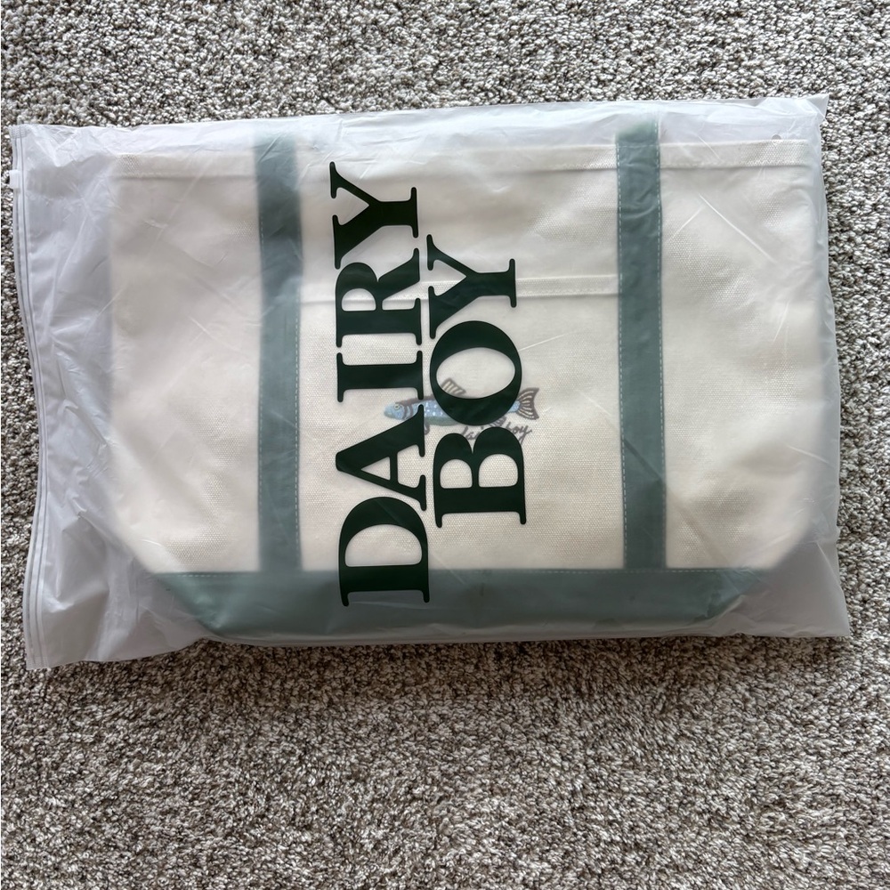 Dairy Boy White and Green Tote Bag
